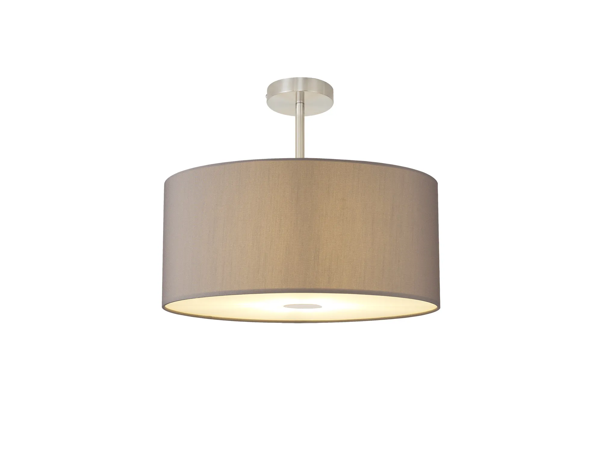 DK0270  Baymont 50cm Semi Flush 1 Light Satin Nickel; GreyWhite Laminate; Frosted Diffuser